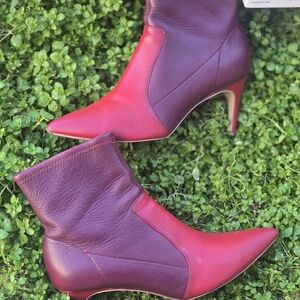 Neiman Marcus Scarlet Red Leather Pointed Toe Ankle Boots Heels – Size 9